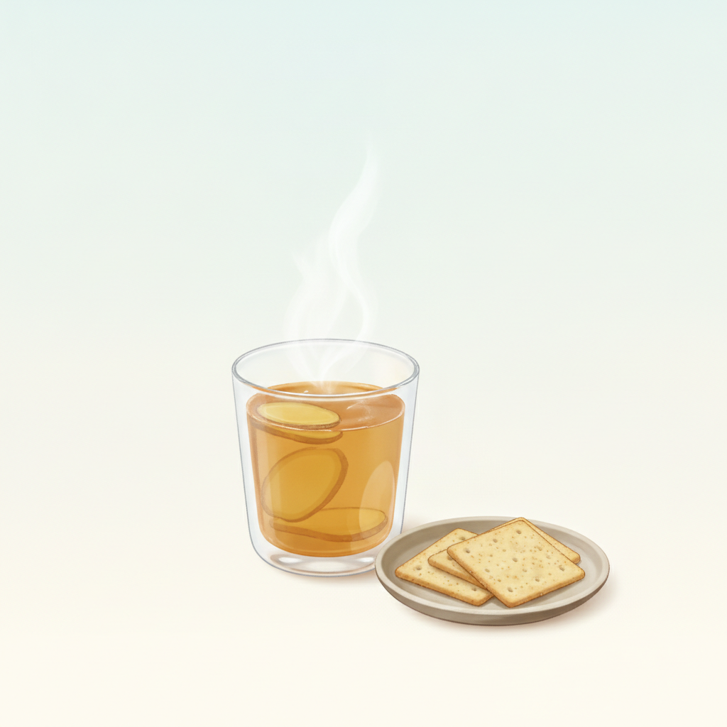 Chá de gengibre e biscoitos leves em fundo azul claro, estilo minimalista